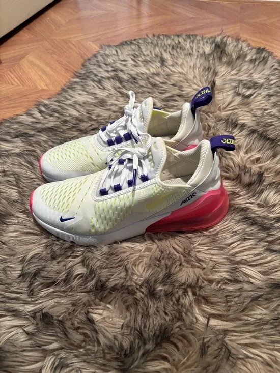 Nike women’s' Air Max 270 React White Neon Yellow Pink Sneakers - Picture 4 of 6